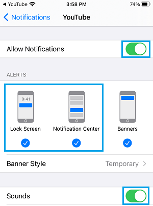 Включить уведомления YouTube на iPhone