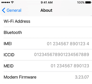 Номер IMEI на экране «О программе» на iPhone