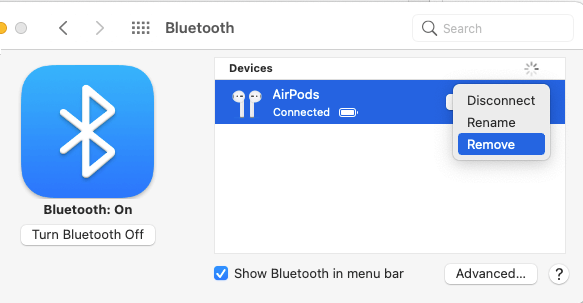 Удалить AirPods с Mac