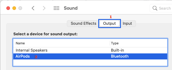 Выберите Bluetooth в качестве устройства вывода на Mac