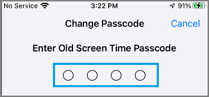 Введите старый пароль экранного времени на iPhone