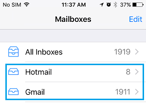 Учетные записи Hotmail и Gmail на iPhone