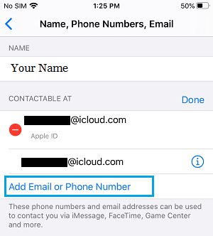 Добавить опцию электронной почты или номера телефона на iPhone