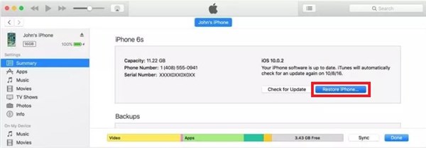 Удалите побег из тюрьмы с iPhone с помощью Restore by iTunes