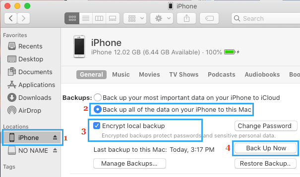 Сделайте зашифрованную резервную копию iPhone на Mac