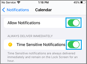 Включить уведомления из приложения «Календарь» на iPhone