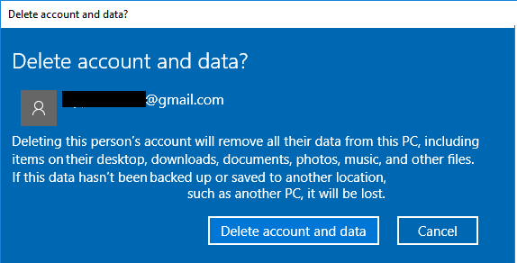Удалить учетную запись пользователя и данные Microsoft с ПК с Windows 10