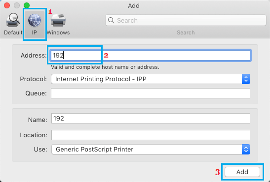 Добавить беспроводной принтер на Mac с помощью IP-адреса