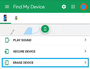 Параметр «Удалить устройство» в Google «Найти мое устройство»