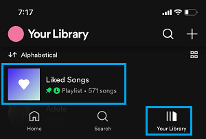 Открыть понравившиеся песни в Spotify на iPhone
