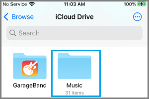 Откройте музыкальную папку в iCloud Drive на iPhone