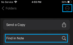 Найти вариант в приложении iPhone Notes