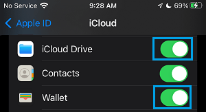 Включить iCloud Drive и Wallet на iPhone