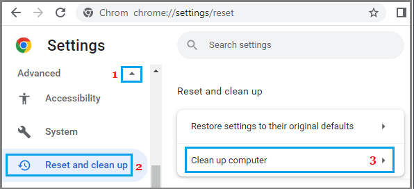 Параметр «Очистить компьютер» в Google Chrome