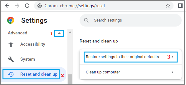 Восстановить настройки по умолчанию в Chrome